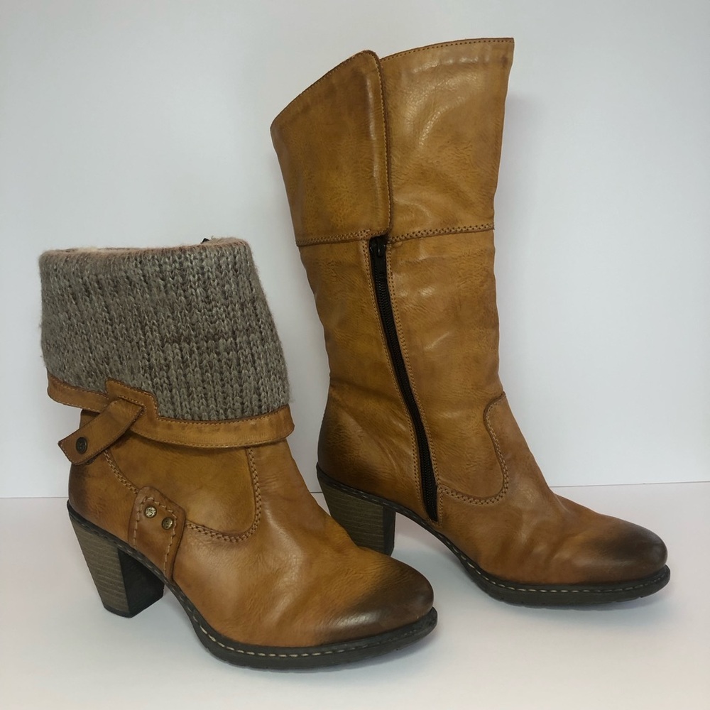 Rieker Women’s Mid-Calf Boots EU 37 Tan Ankle Boots Wool Lining Winter Boho